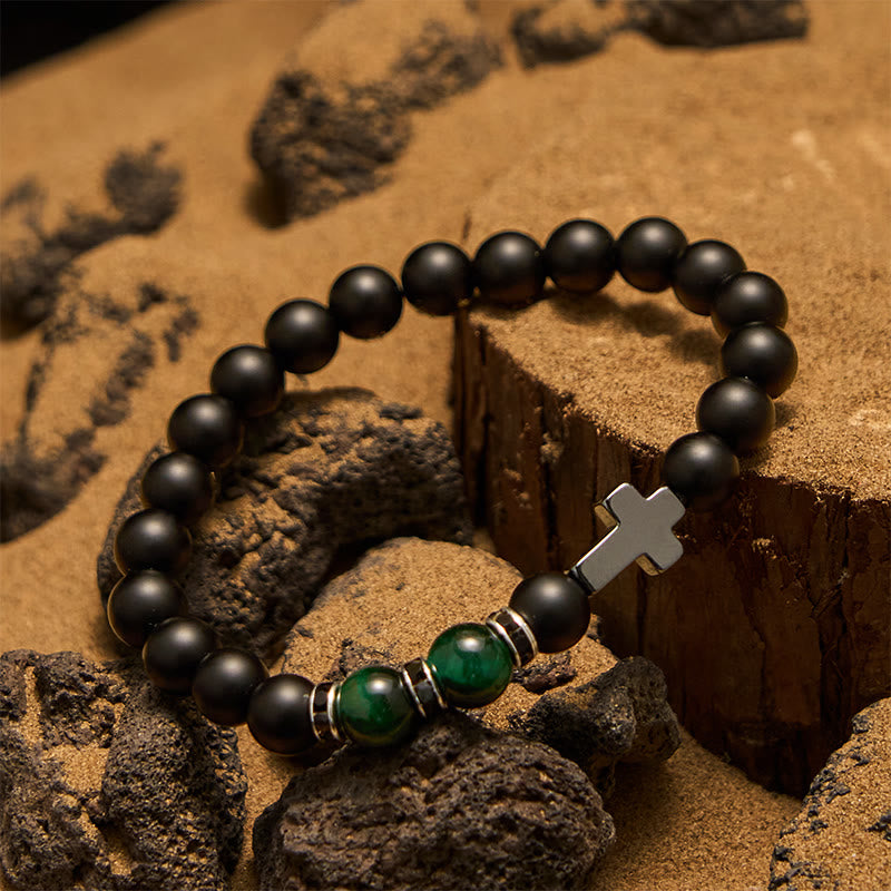 Bracelet Olivenorma pour homme en perles d'hématite, d'obsidienne et d'œil de tigre de 8 mm