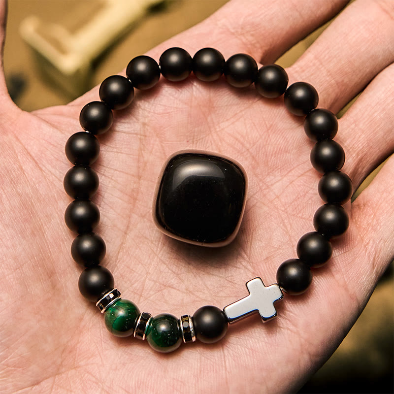 Bracelet Olivenorma pour homme en perles d'hématite, d'obsidienne et d'œil de tigre de 8 mm