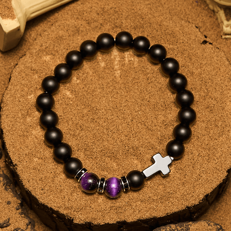 Bracelet Olivenorma pour homme en perles d'hématite, d'obsidienne et d'œil de tigre de 8 mm