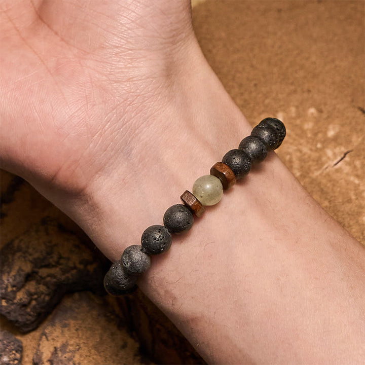 Bracelet Olivenorma en perles de pierre de lave bronzite et labradorite de 8 mm