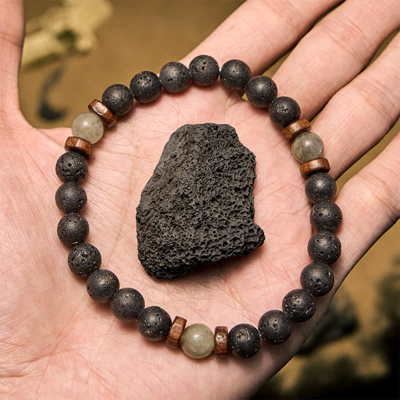 Bracelet Olivenorma en perles de pierre de lave bronzite et labradorite de 8 mm
