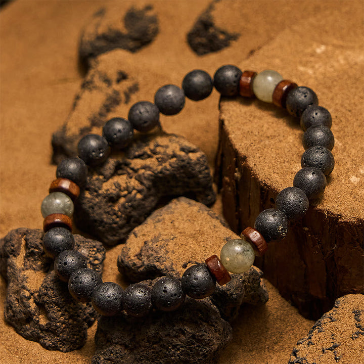 Bracelet Olivenorma en perles de pierre de lave bronzite et labradorite de 8 mm