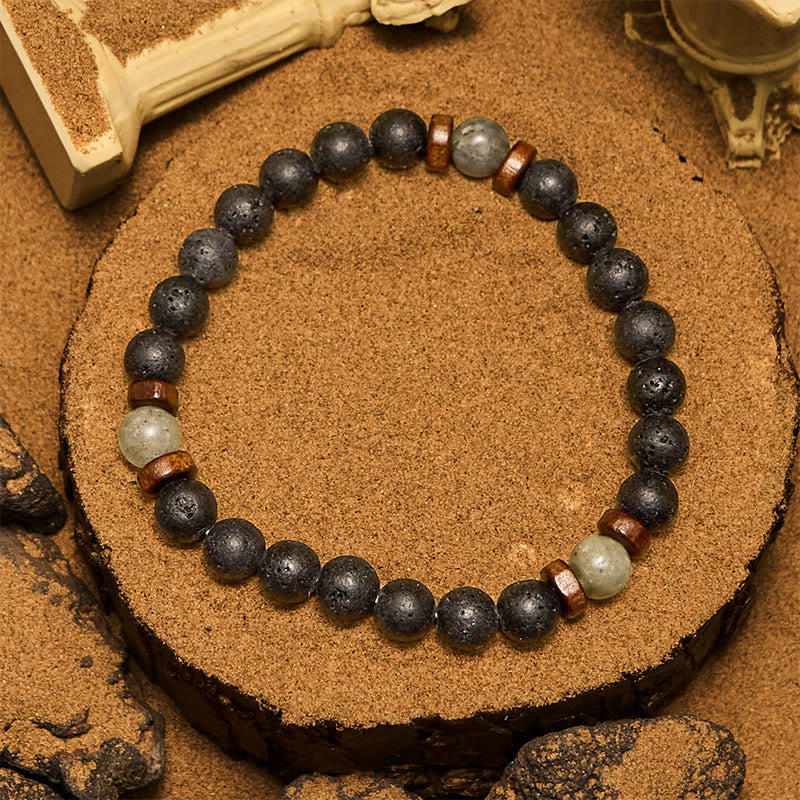 Bracelet Olivenorma en perles de pierre de lave bronzite et labradorite de 8 mm