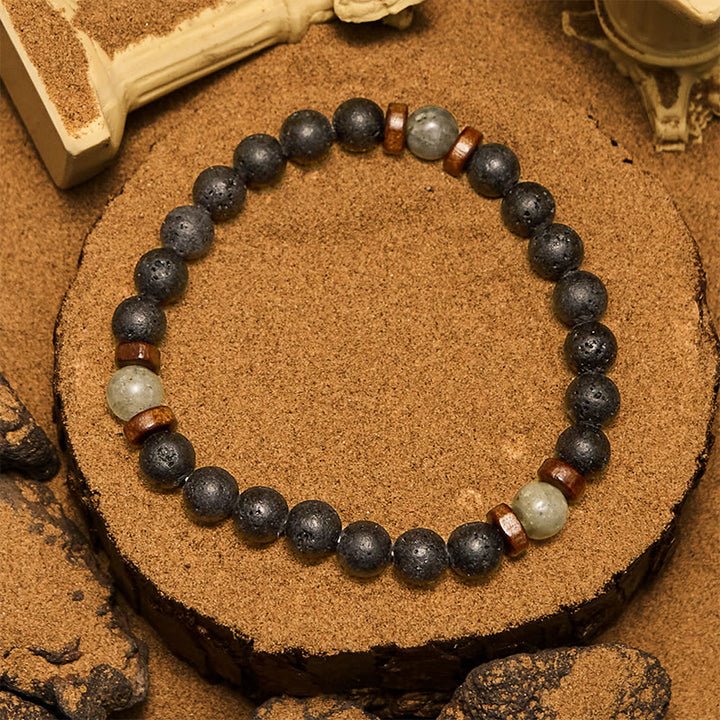 Bracelet Olivenorma en perles de pierre de lave bronzite et labradorite de 8 mm