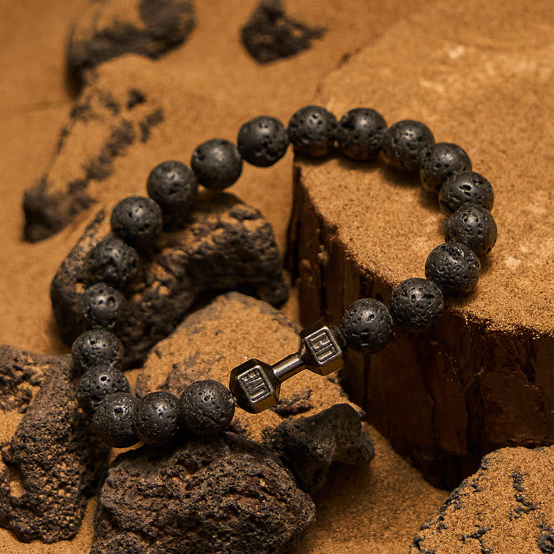 Bracelet de perles avec pendentif haltère en pierre naturelle Olivenorma de 8 mm