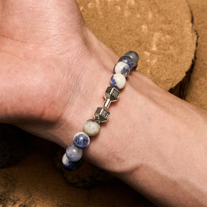 Bracelet de perles avec pendentif haltère en pierre naturelle Olivenorma de 8 mm