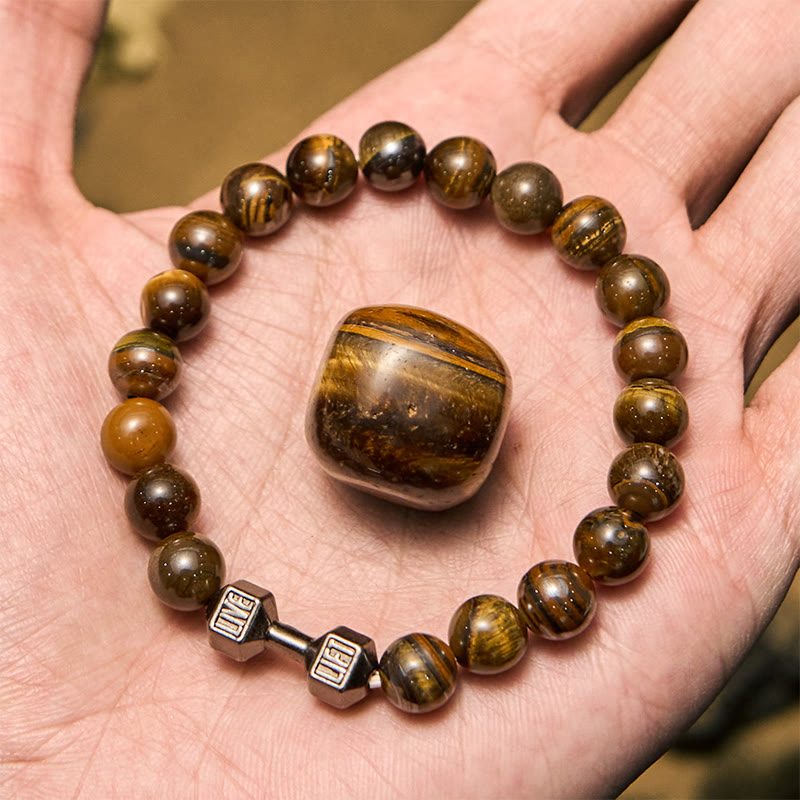 Bracelet de perles avec pendentif haltère en pierre naturelle Olivenorma de 8 mm
