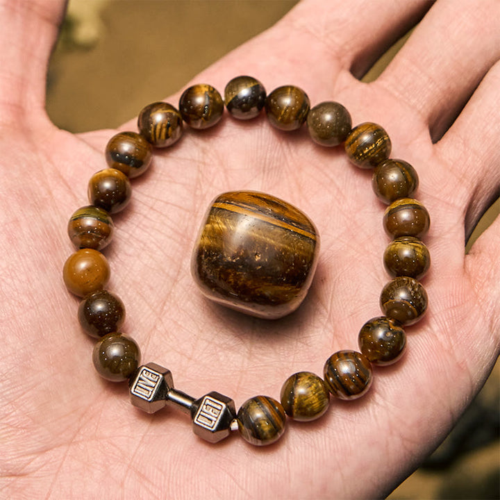 Bracelet de perles avec pendentif haltère en pierre naturelle Olivenorma de 8 mm