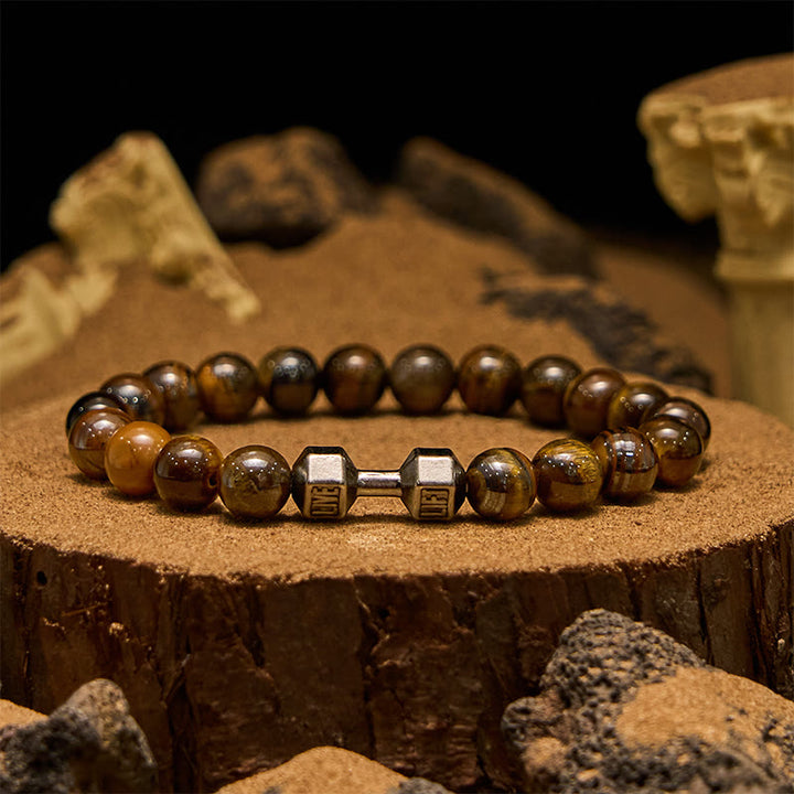 Bracelet de perles avec pendentif haltère en pierre naturelle Olivenorma de 8 mm