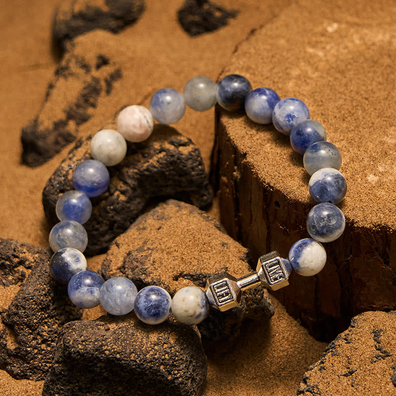 Bracelet de perles avec pendentif haltère en pierre naturelle Olivenorma de 8 mm