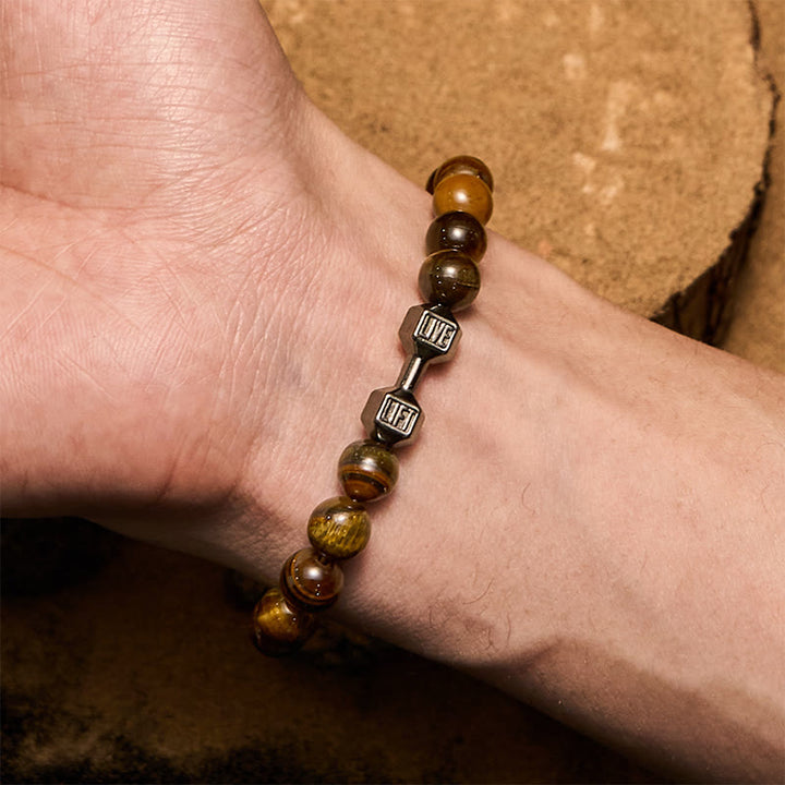 Bracelet de perles avec pendentif haltère en pierre naturelle Olivenorma de 8 mm