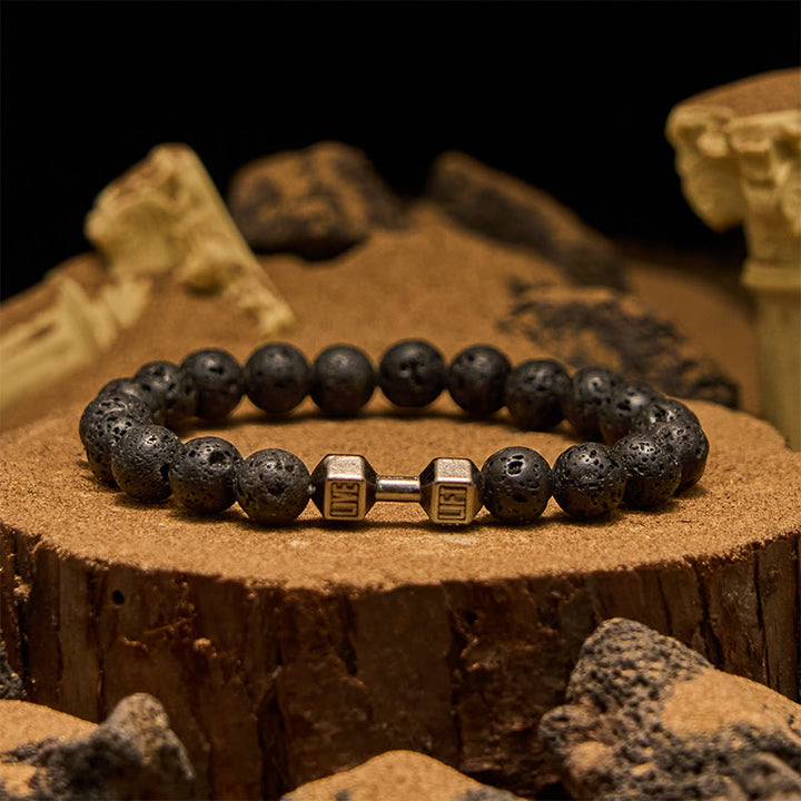 Bracelet de perles avec pendentif haltère en pierre naturelle Olivenorma de 8 mm