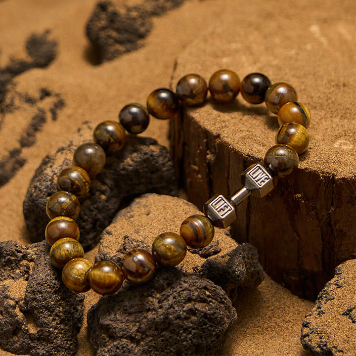 Bracelet de perles avec pendentif haltère en pierre naturelle Olivenorma de 8 mm