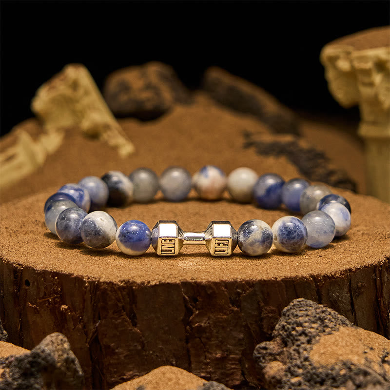 Bracelet de perles avec pendentif haltère en pierre naturelle Olivenorma de 8 mm