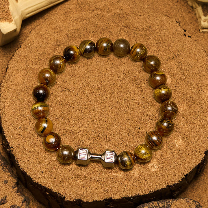 Bracelet de perles avec pendentif haltère en pierre naturelle Olivenorma de 8 mm