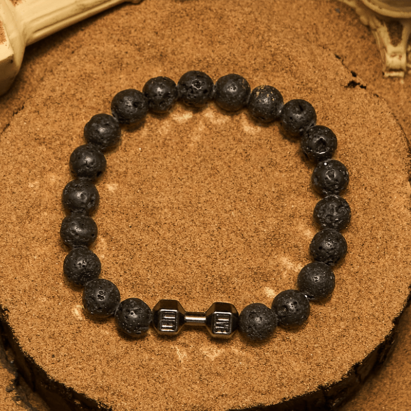 Bracelet de perles avec pendentif haltère en pierre naturelle Olivenorma de 8 mm