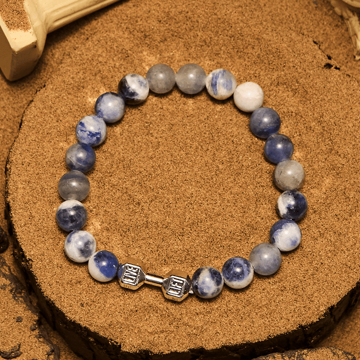 Bracelet de perles avec pendentif haltère en pierre naturelle Olivenorma de 8 mm