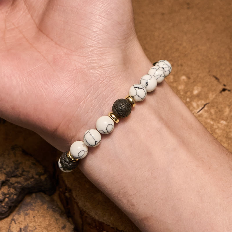 Bracelet de perles en pierre de lave naturelle et turquoise blanche Olivenorma