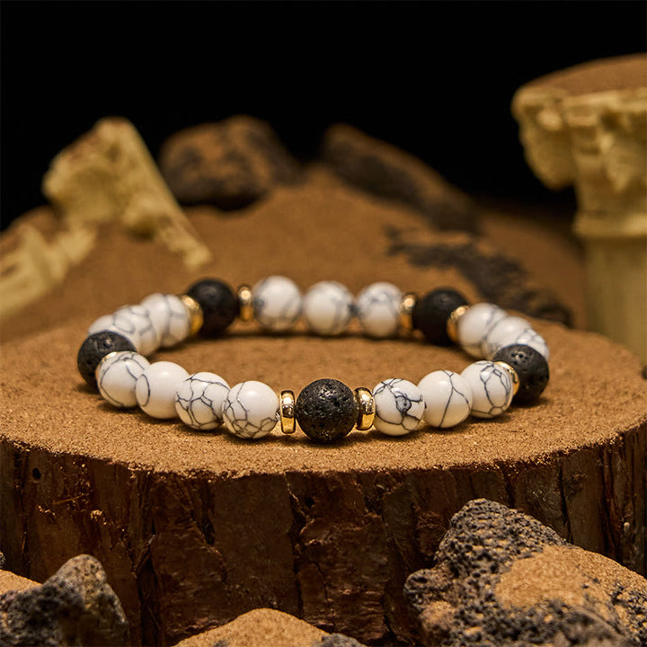 Bracelet de perles en pierre de lave naturelle et turquoise blanche Olivenorma
