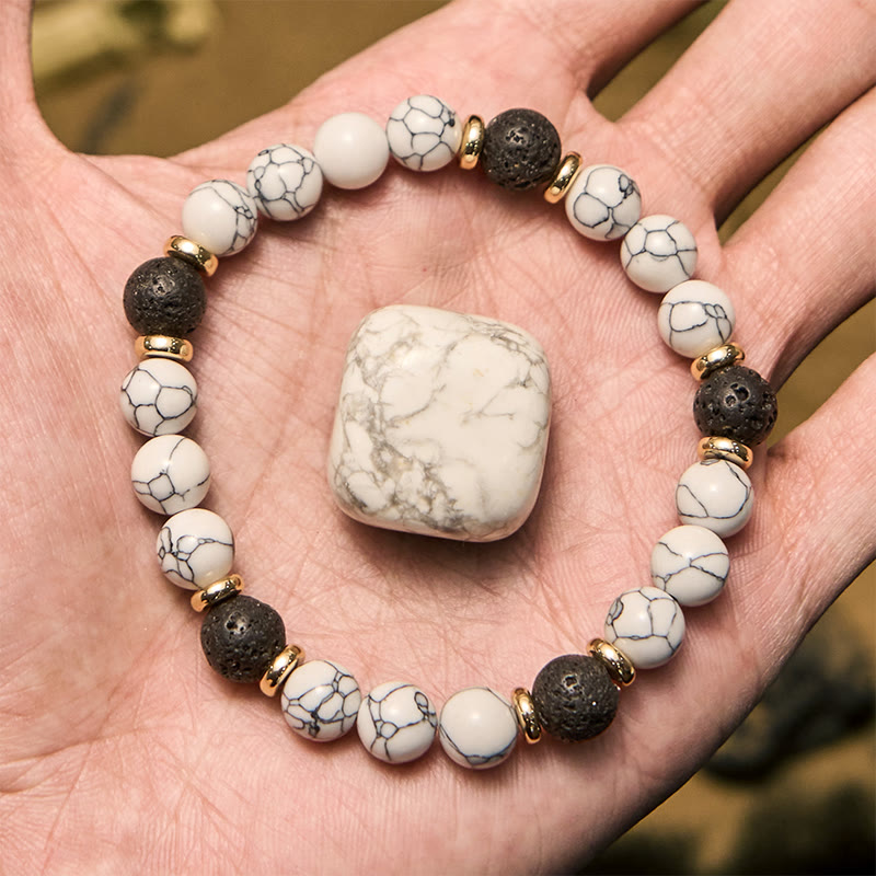 Bracelet de perles en pierre de lave naturelle et turquoise blanche Olivenorma