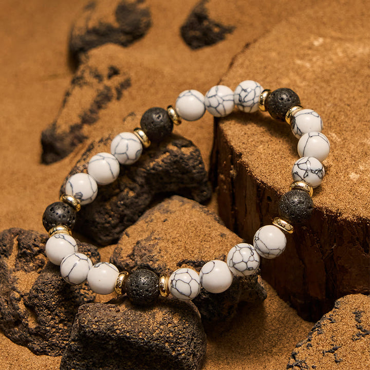Bracelet de perles en pierre de lave naturelle et turquoise blanche Olivenorma
