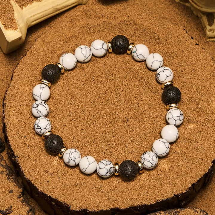 Bracelet de perles en pierre de lave naturelle et turquoise blanche Olivenorma