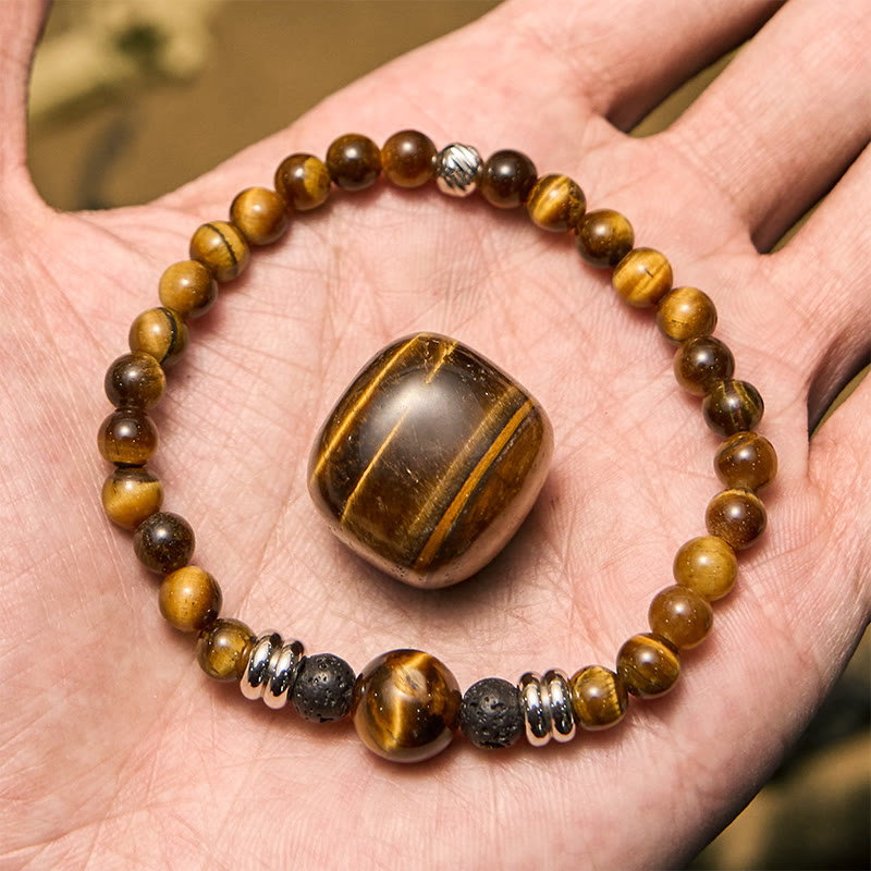 Bracelet de perles en pierre de lave naturelle et œil de tigre Olivenorma
