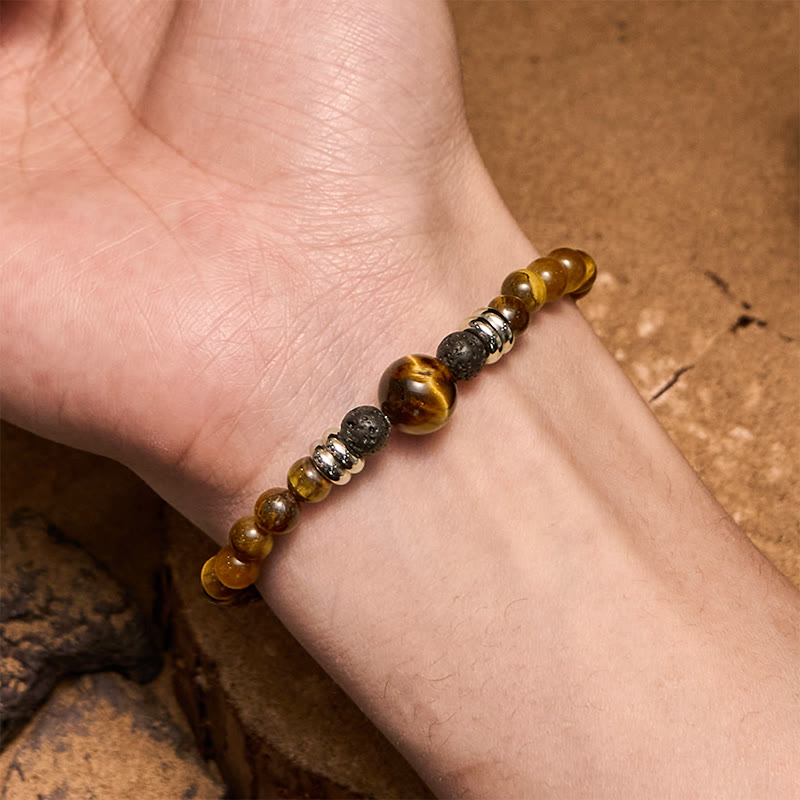 Bracelet de perles en pierre de lave naturelle et œil de tigre Olivenorma