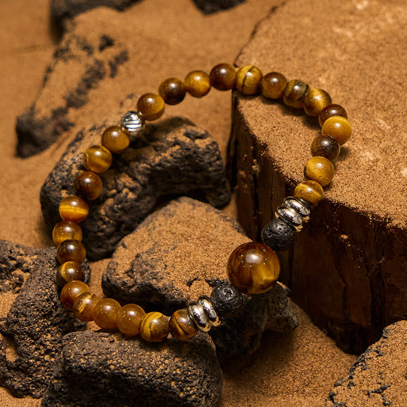 Bracelet de perles en pierre de lave naturelle et œil de tigre Olivenorma