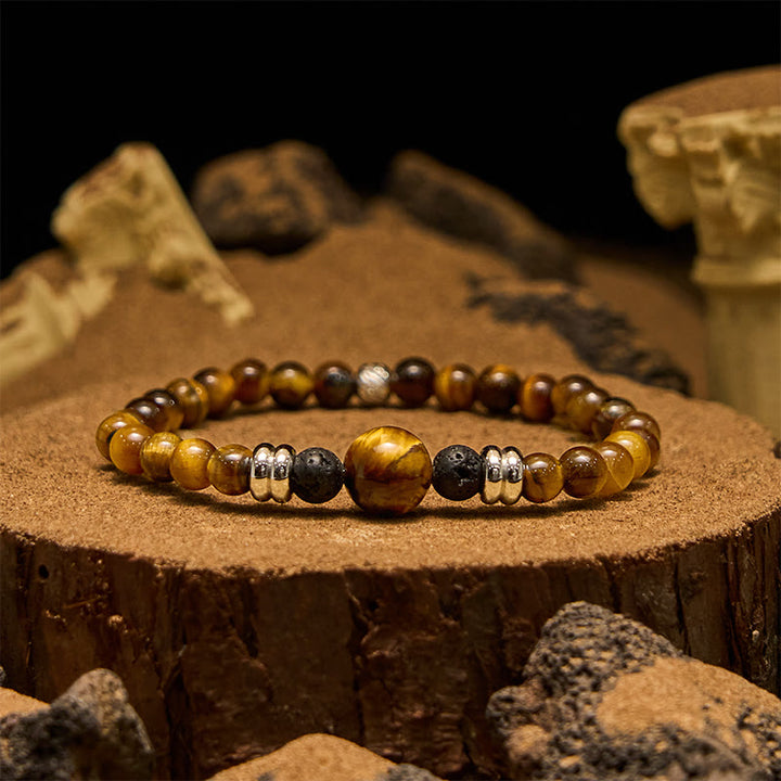 Bracelet de perles en pierre de lave naturelle et œil de tigre Olivenorma