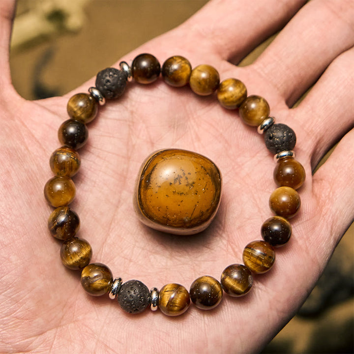 Bracelet de perles Olivenorma en pierre de lave et œil de tigre pour homme