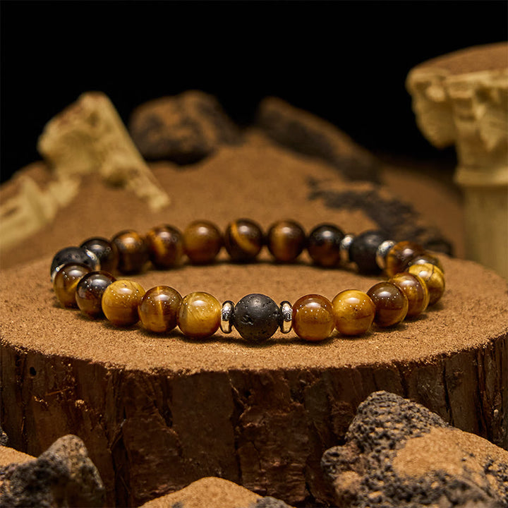Bracelet de perles Olivenorma en pierre de lave et œil de tigre pour homme
