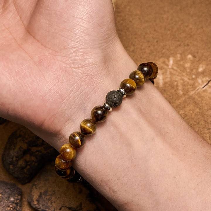 Bracelet de perles Olivenorma en pierre de lave et œil de tigre pour homme