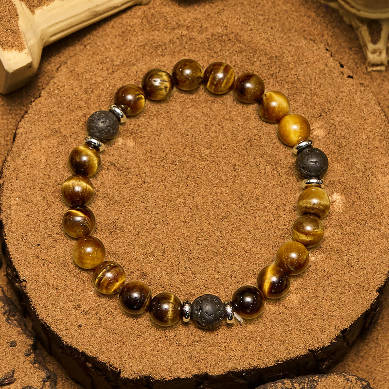 Bracelet de perles Olivenorma en pierre de lave et œil de tigre pour homme