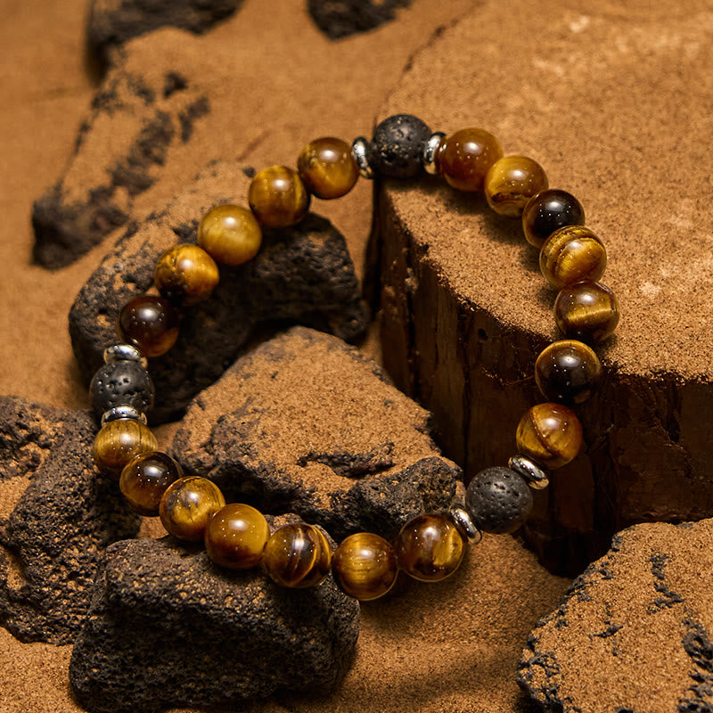 Bracelet de perles Olivenorma en pierre de lave et œil de tigre pour homme