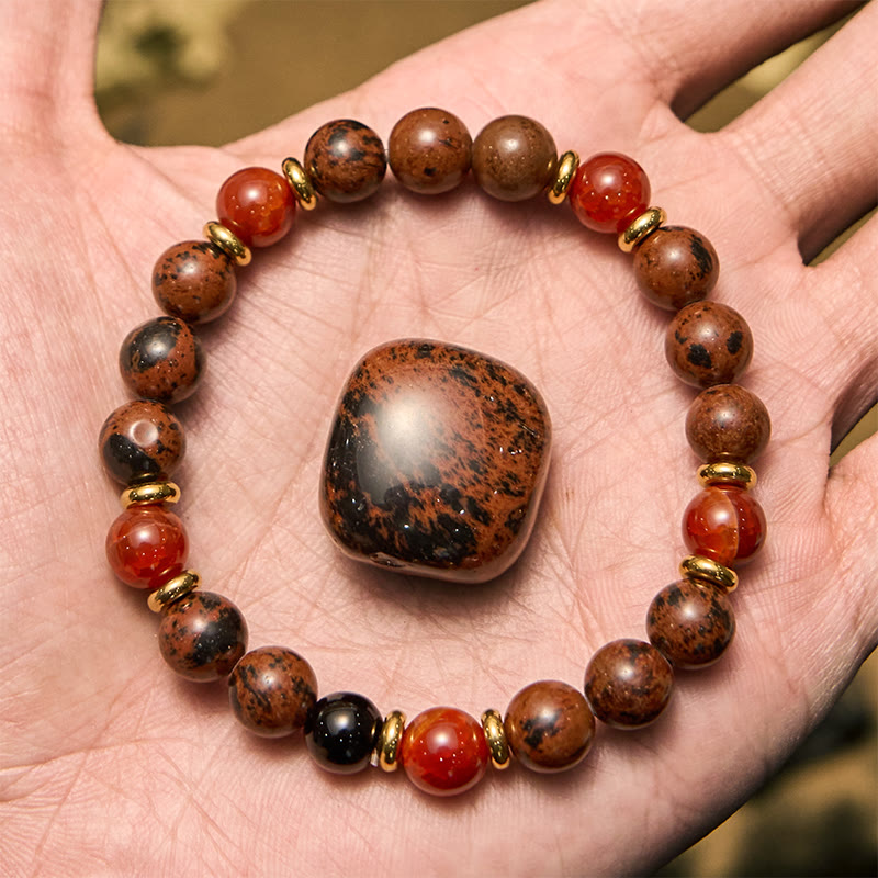 Bracelet de perles de corail rouge en obsidienne acajou naturelle Olivenorma