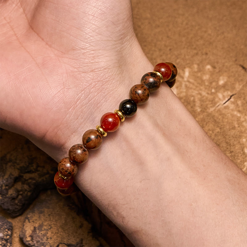 Bracelet de perles de corail rouge en obsidienne acajou naturelle Olivenorma