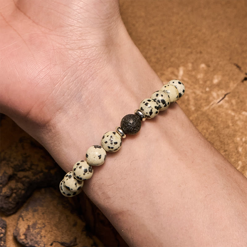 Bracelet de perles en pierre de lave naturelle de jaspe dalmatien Olivenorma