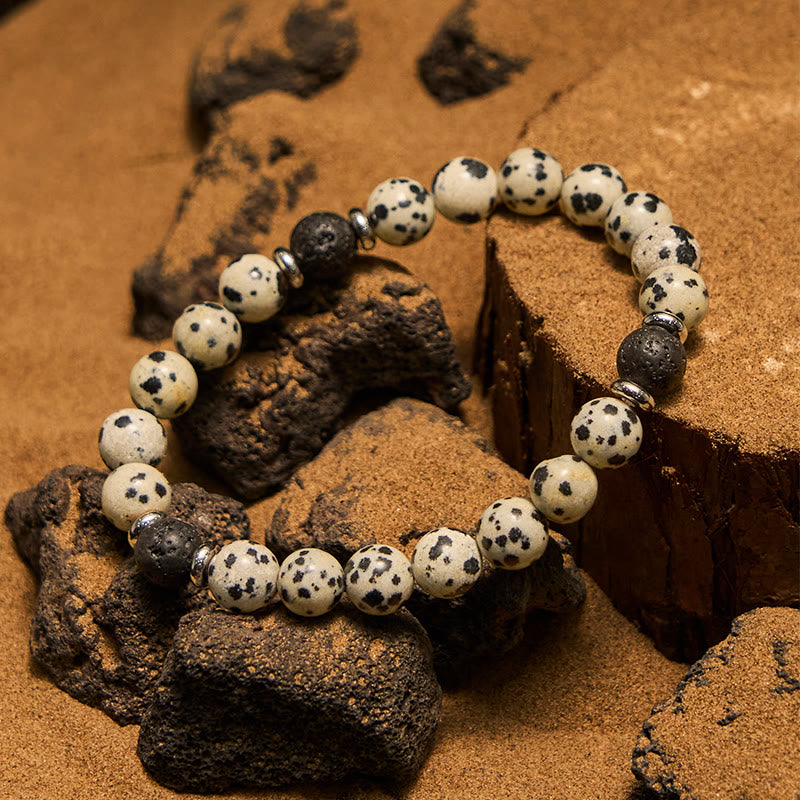 Bracelet de perles en pierre de lave naturelle de jaspe dalmatien Olivenorma