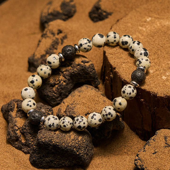 Bracelet de perles en pierre de lave naturelle de jaspe dalmatien Olivenorma