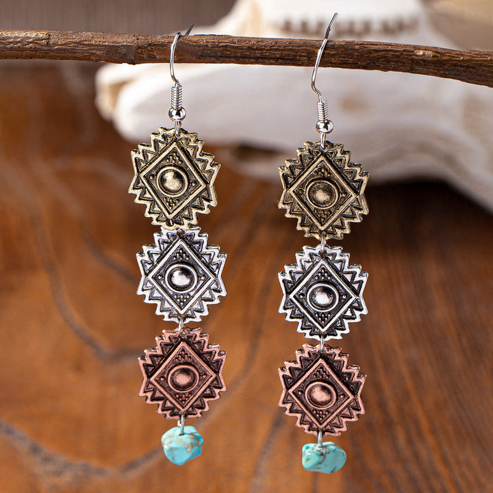 Boucles d'oreilles Olivenorma en métal turquoise de style rétro occidental