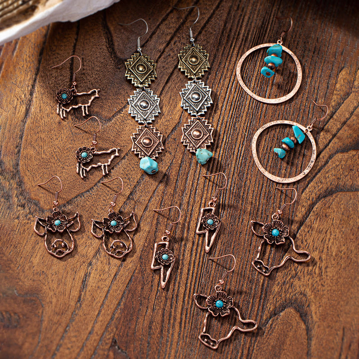 Boucles d'oreilles Olivenorma en métal turquoise de style rétro occidental