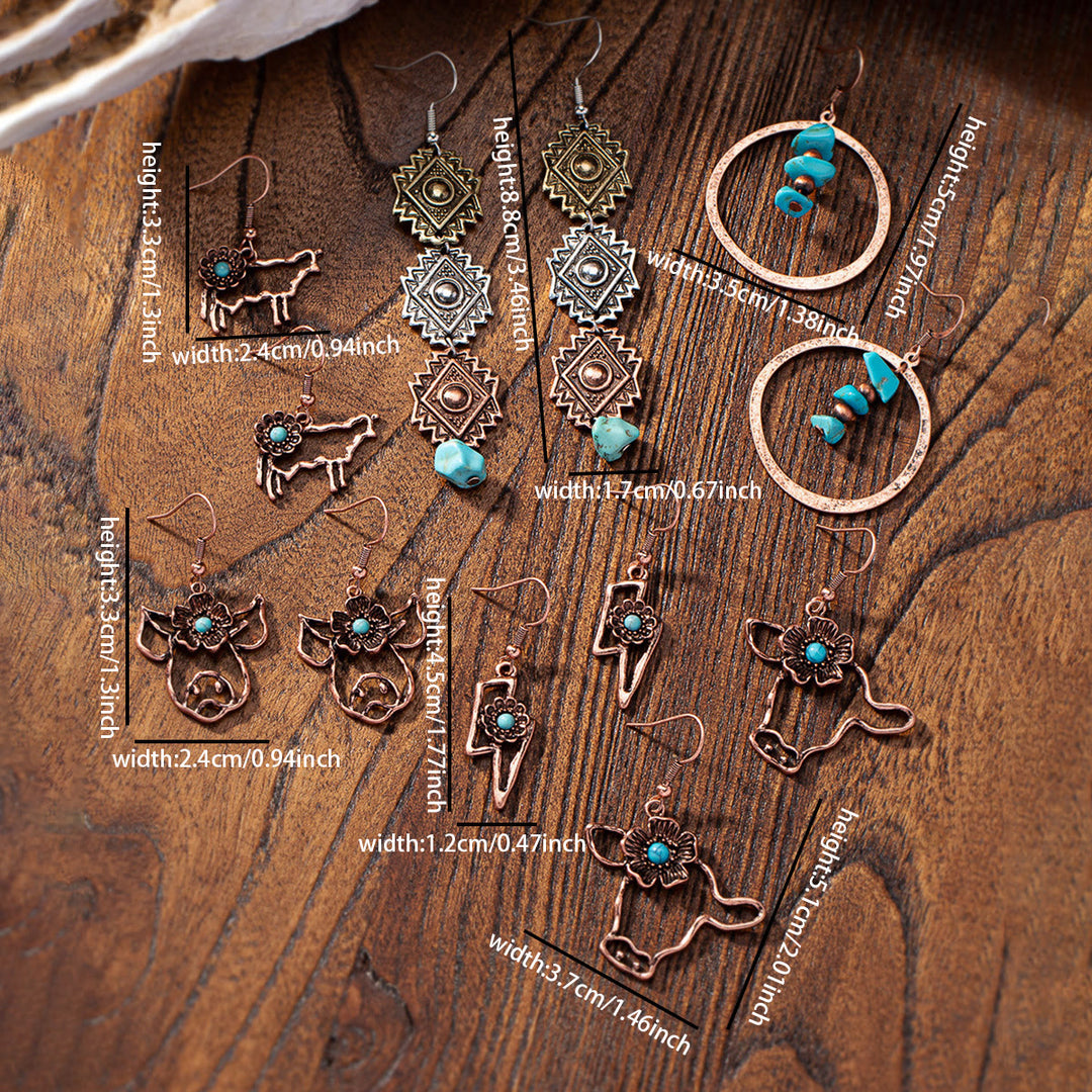 Boucles d'oreilles Olivenorma en métal turquoise de style rétro occidental