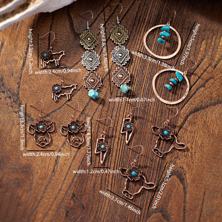 Boucles d'oreilles Olivenorma en métal turquoise de style rétro occidental