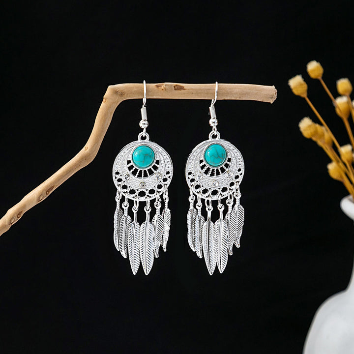 Boucles d'oreilles Olivenorma style ethnique rétro bohème à pampilles turquoise