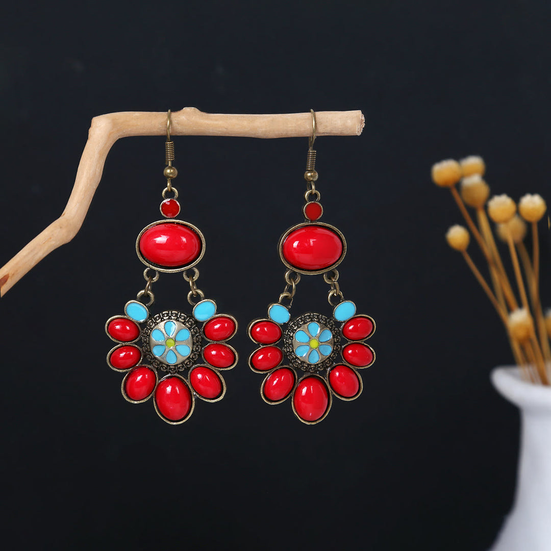 Boucles d'oreilles Olivenorma style ethnique rétro bohème à pampilles turquoise