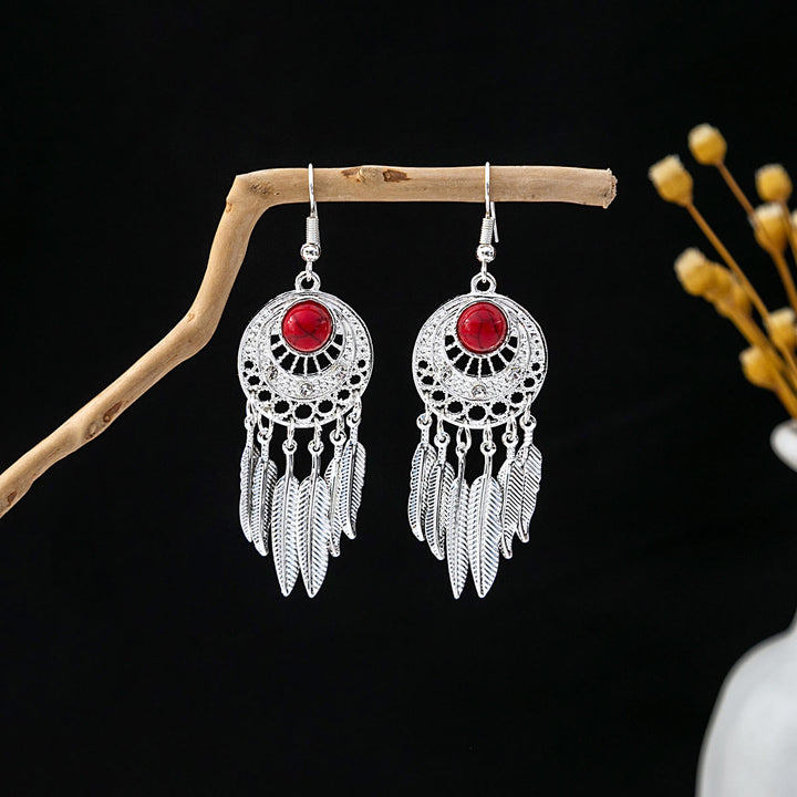 Boucles d'oreilles Olivenorma style ethnique rétro bohème à pampilles turquoise