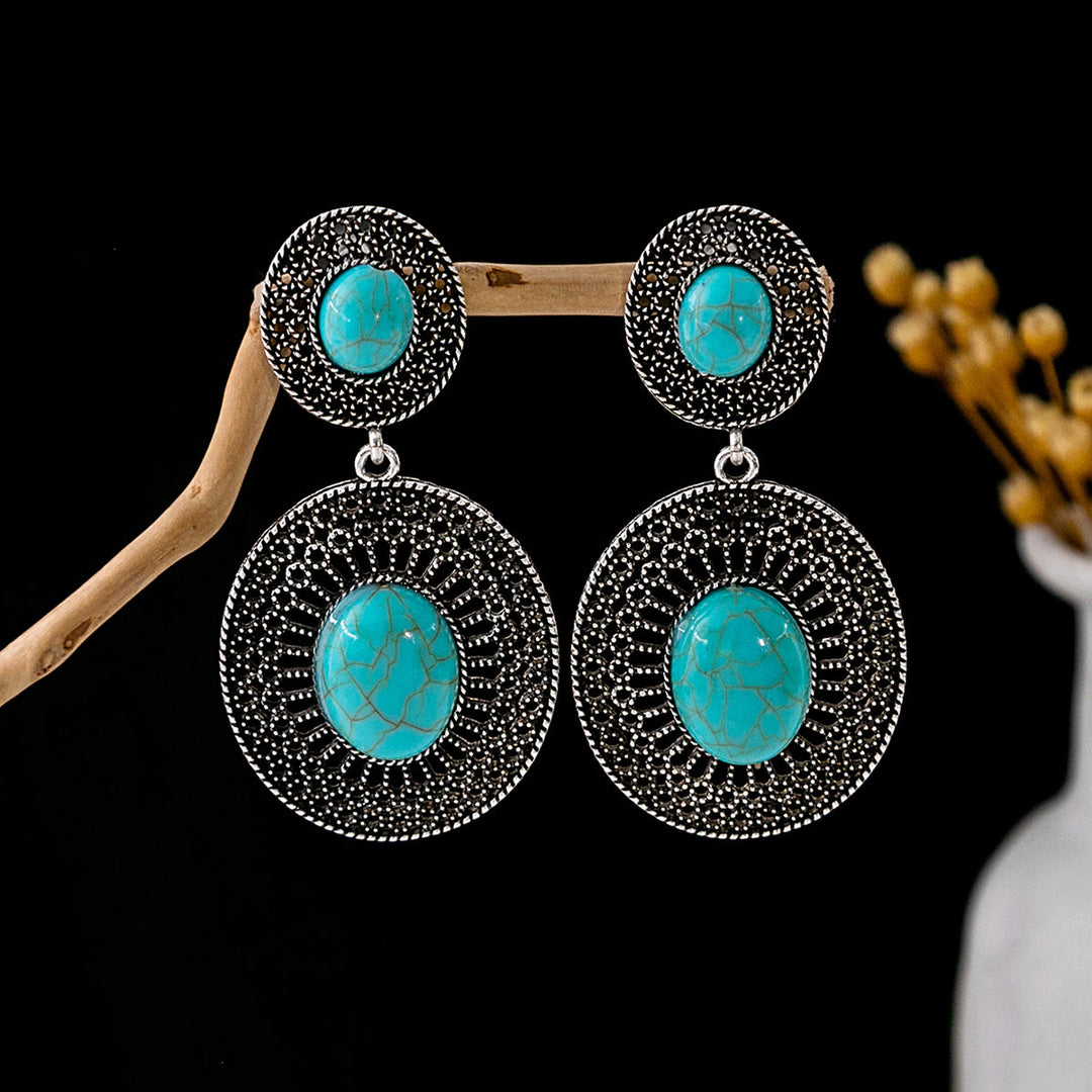 Boucles d'oreilles Olivenorma style ethnique rétro bohème à pampilles turquoise