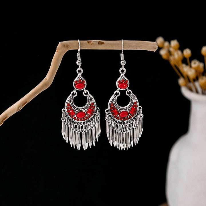 Boucles d'oreilles Olivenorma style ethnique rétro bohème à pampilles turquoise