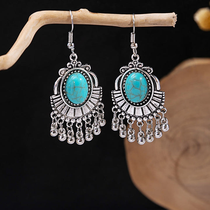 Boucles d'oreilles Olivenorma style ethnique rétro bohème à pampilles turquoise